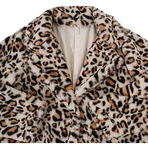 Custom Logo Womens Luxury Winter Jacket Outwear Faux Fur Leopard Printing Sherpa Fleece Jacket