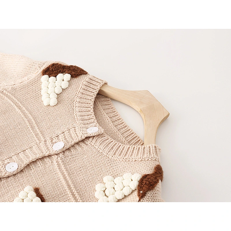 Amazon Hot OEM/ODM Crew Neck Long Sleeve knitted Three-dimensional grapes Button Up sweaters coat for women