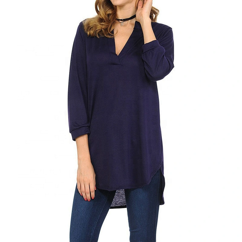 Wholesale Women V-neck Three Quarter Sleeve Blank Shirt