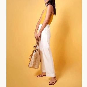 Best Price Straight Through Hip Full Length Leg Opening White Hight Rise Wide Leg Pull On Pant