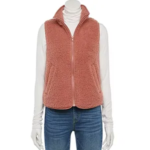 Custom Logo Winter Warm Teddy Waistcoat Full Zip Sleeveless Sherpa Fleece Vest with Pocket
