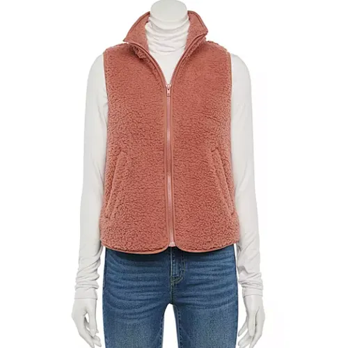 Custom Logo Winter Warm Teddy Waistcoat Full Zip Sleeveless Sherpa Fleece Vest with Pocket