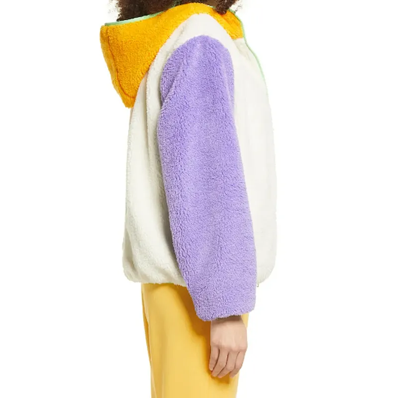 Custom Logo Winter Warm Fax Fur Outwear Full Zipper Solid Color Sherpa Fleece Jacket with Pocket