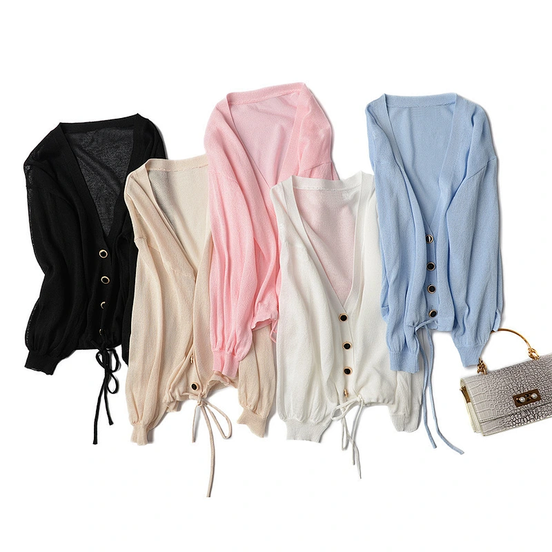 Factory Direct Women's Loose Ice Silk Knitwear Jumper Tops Button Up V-neck Knitted Cardigan Sweater