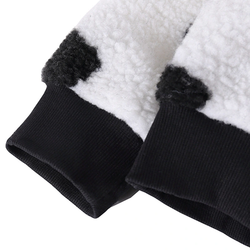 Factory Direct Kangaroo Pocket Wool Lamb Hooded Sweatshirt Cow Printing Sherpa Hoodie Fleece pullover