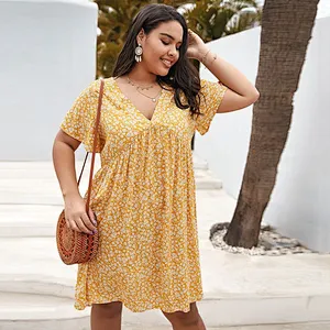 2021 New Arrival Ditsy Floral V-Neck Babydoll Dress  Ladies Dresses Elegant
