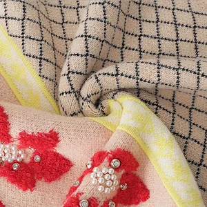 OEM/ODM Lady Fashion Vintage Style Loose Pullover Sweater Tops Lattice Printing Beaded Knitted Sweater