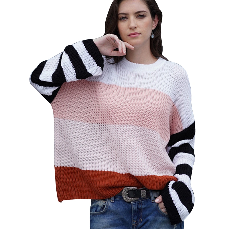 WInter new Loose Pullover S-XL Multi Color Striped Knitting Ladies Commuting Sweater