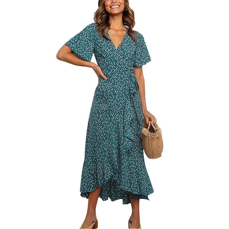 New Arrival Ditsy Floral Belted Wrap Dress ladies dresses 2021 elegant