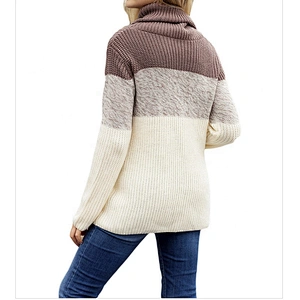 Women Color Blocked Turtleneck Long Sleeve Pullover Sweater