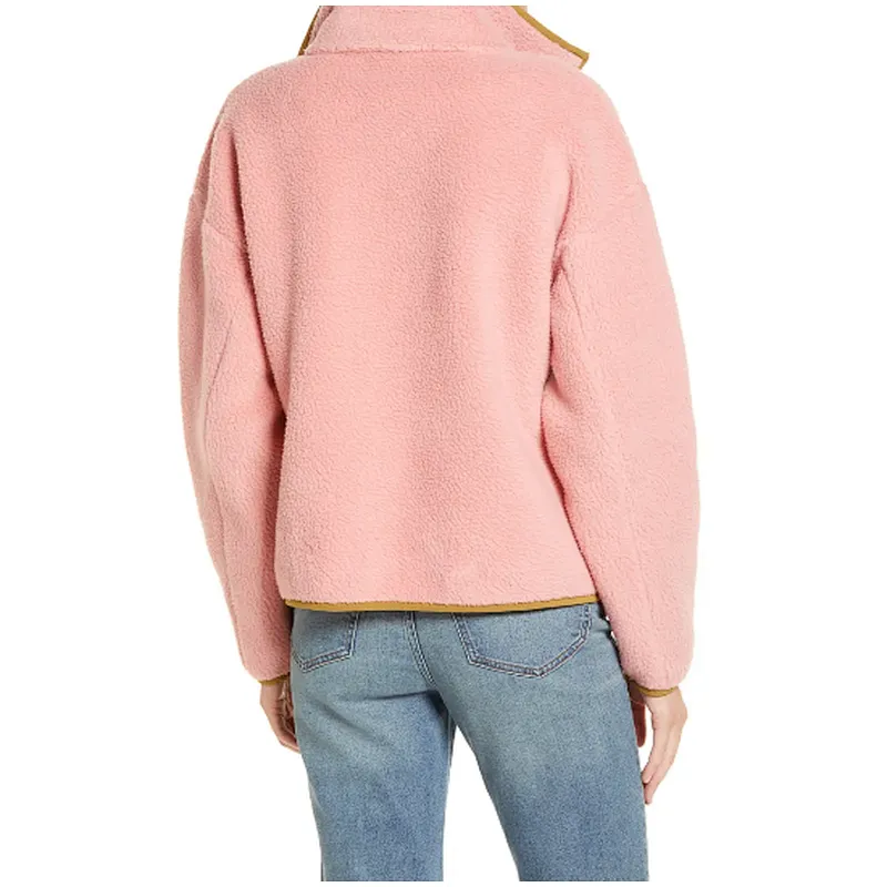 Custom Logo Winter Warm Teddy Coat Full Button Solid color Sherpa Fleece Bomber Jacket