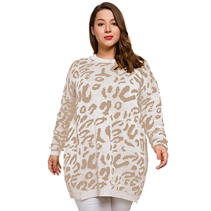 Fashion winter fat Women Pullover Crew Neck Loose Casual Leopard Print Oversize Sweater
