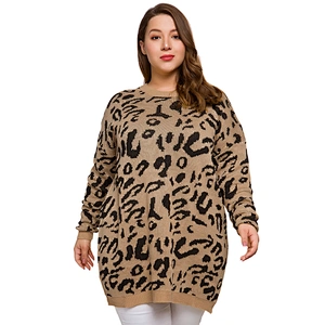Fashion winter fat Women Pullover Crew Neck Loose Casual Leopard Print Oversize Sweater