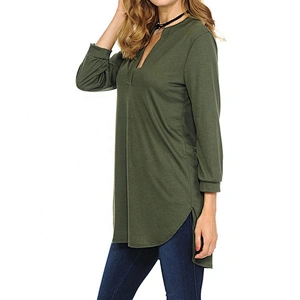 Wholesale Women V-neck Three Quarter Sleeve Blank Shirt