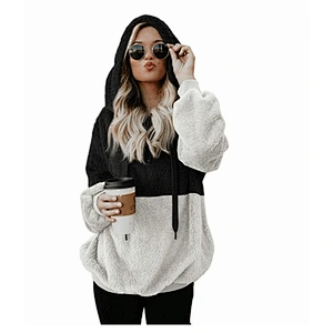 Custom Logo Women's Long Sleeve Winter Fuzzy Teddy Coats Quarter Zipper Sherpa Fleece Hoodies Sweatshirt Pullover