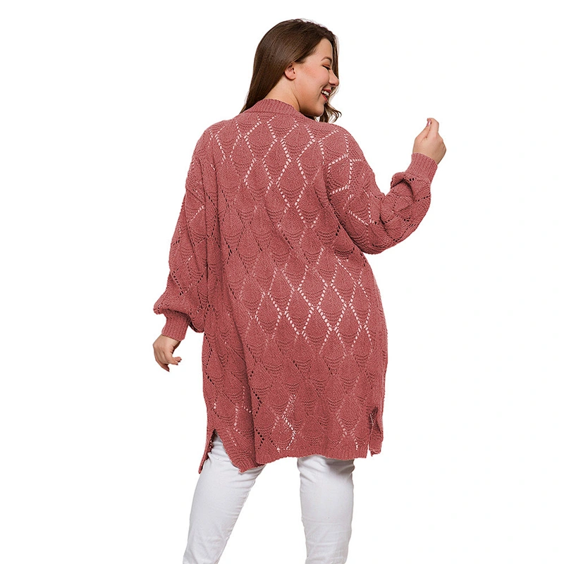 New Autumn Ladies long sweater white Hollow Knitting Women Plus size Cardigan Sweaters