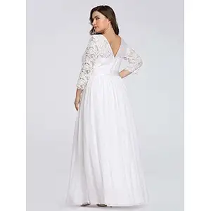 Factory Hot Selling Simple Plus Size Lace Evening Dress with Long Sleeves Party Dress