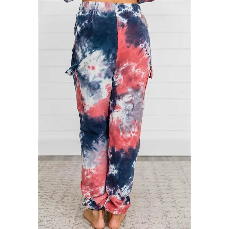 Fashion Women Apparel Cotton Side bigger pockets Waist Full Length Tie Dye Harem Jogger Pants