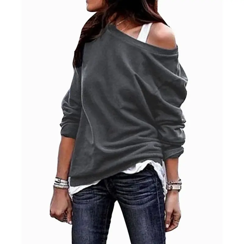 Wholesale Ladies Round Neck Loose off Shoulder Blouse Tunic Tops