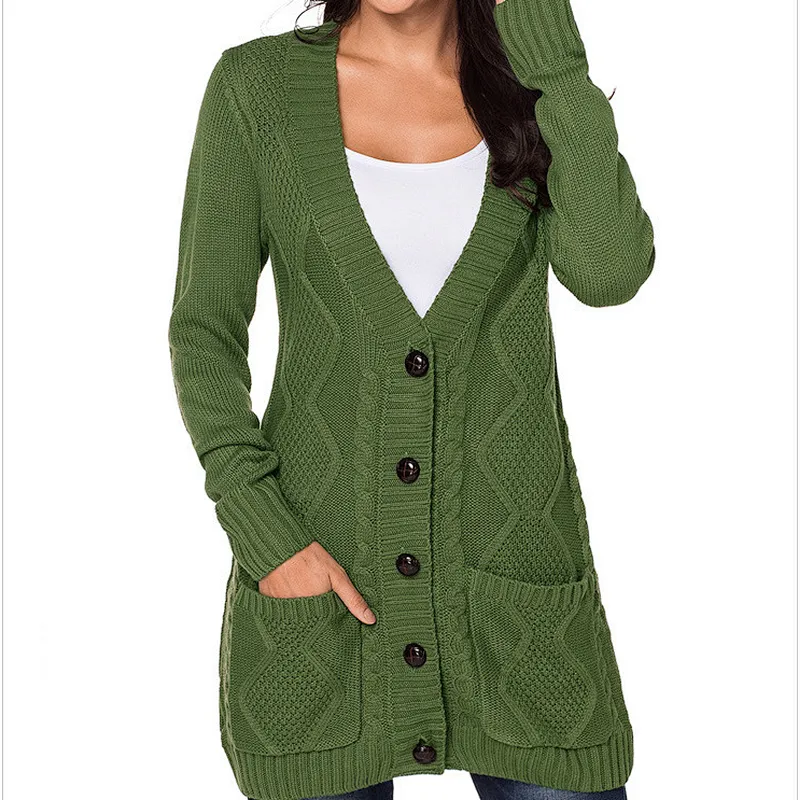 Winter Fashion Woman Knit Cardigan With Pocket