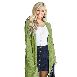 Ebay Hot sale Spring Autumn Ladies Sweater 7 Plain Color Fancy Knit Long Cardigan for Women