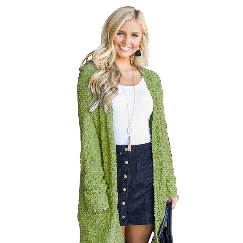 Ebay Hot sale Spring Autumn Ladies Sweater 7 Plain Color Fancy Knit Long Cardigan for Women