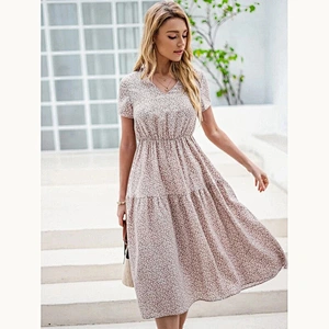 New Arrival V Neck Ditsy Floral A-line Dress ladies dresses 2021 elegant
