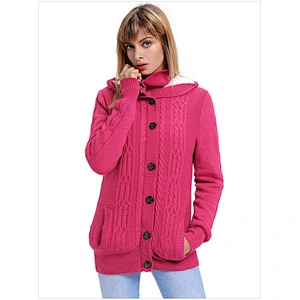 Women's Long Sleeve Button-up Hooded Cardigans Knit Sweater Blouse