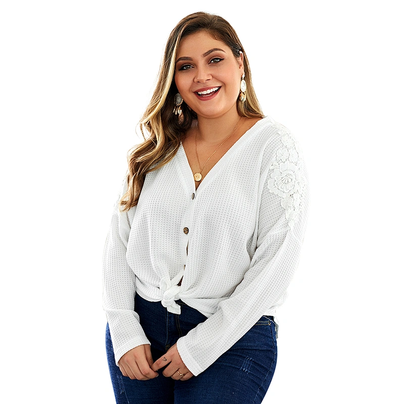 Custom Logo Women Plus Size Lightweight Knit Pullover Sweaters Long Sleeve V-neck Sweater tops