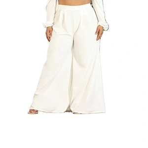 Hot Wholesale High Quality Subtle Pleated Office Wide Leg Women White Lounge Pants