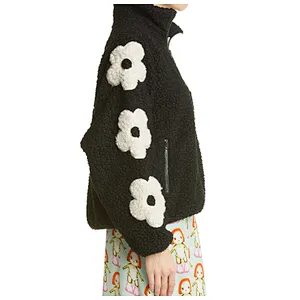 Women's Teddy Coat Casual Lapel Fuzzy Faux Full Zipper Outwear Winter Grass Floral Sherpa Fleece Jacket