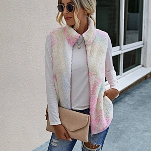 2021 Winter Warm Tie Dye Sherpa Fleece full zipper Vest Fleece Waistcoat for Women