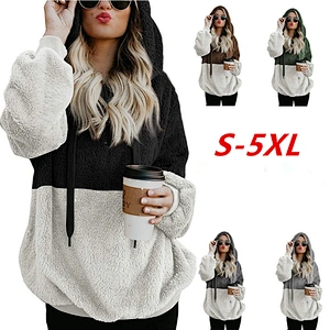 Custom Logo Women's Long Sleeve Winter Fuzzy Teddy Coats Quarter Zipper Sherpa Fleece Hoodies Sweatshirt Pullover