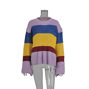 Three-Color Stitching Long-Sleeved Loose Pullover Sweater