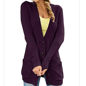 Winter Fashion Woman Knit Cardigan With Pocket