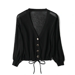Factory Direct Women's Loose Ice Silk Knitwear Jumper Tops Button Up V-neck Knitted Cardigan Sweater