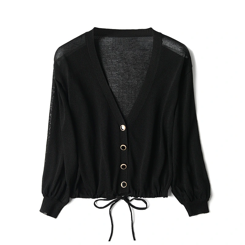 Factory Direct Women's Loose Ice Silk Knitwear Jumper Tops Button Up V-neck Knitted Cardigan Sweater