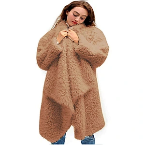 Amazon Hot Women's Fuzzy Lapel Open Front Outwear Sherpa Fleece Winter Warm Cardigan Coat