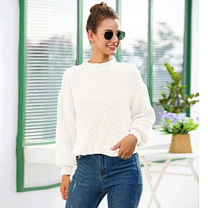 Wholesale Fashion Women Pullover Plain color Sexy Crew neck Long Sleeve Crop Top Sweater