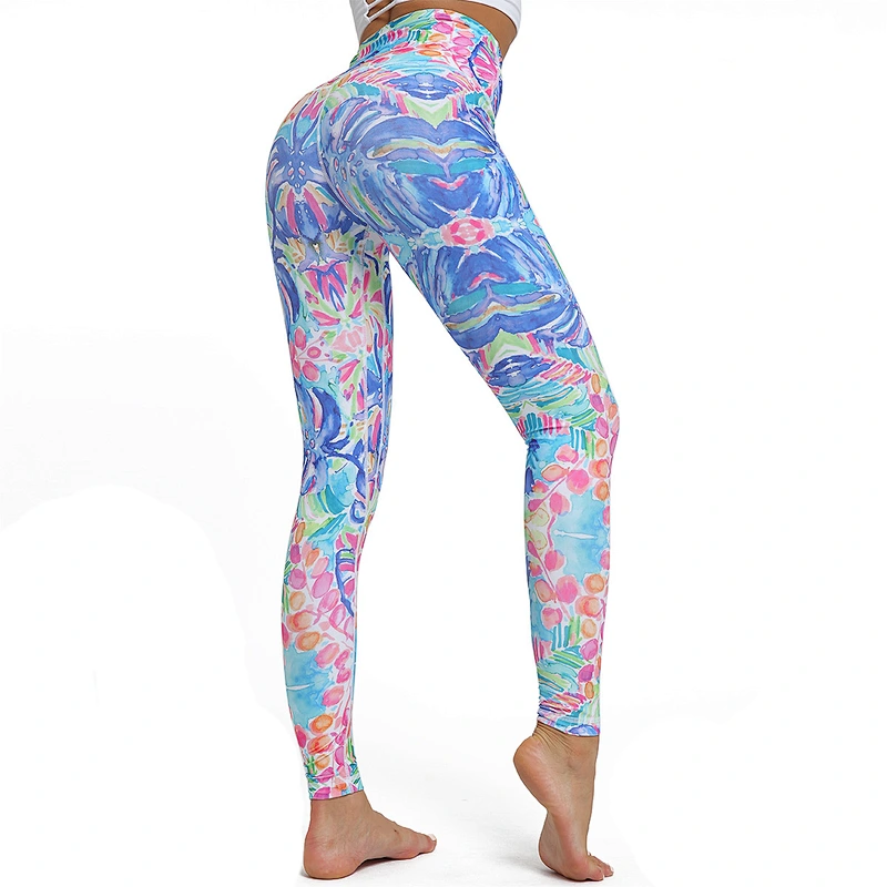 Manufacturers Breathable quick-drying botanical sports pants fitness high waist tight stretch yoga leggings for women