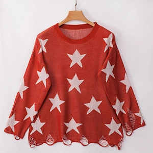 2019 Euro US Loose Knitwear round neck tree color Star print women Sweater Pullover