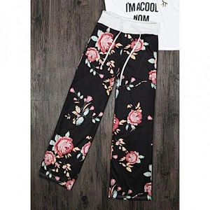 Factory Wholesale Women's Pajama Lounge Pants Floral Striped Polka Dot Print Comfy Casual Stretch Palazzo Bottoms Pants Wide Leg