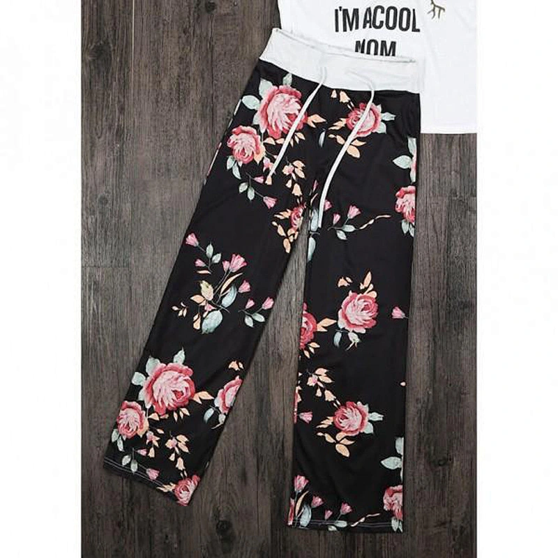 Factory Wholesale Women's Pajama Lounge Pants Floral Striped Polka Dot Print Comfy Casual Stretch Palazzo Bottoms Pants Wide Leg