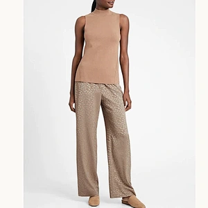 Latest Factory High Waisted Crepe Fabric High Rise Wide Leg Satin Pull On Pant