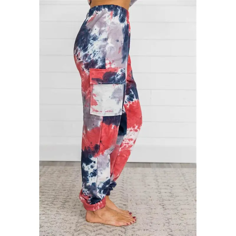 Fashion Women Apparel Cotton Side bigger pockets Waist Full Length Tie Dye Harem Jogger Pants