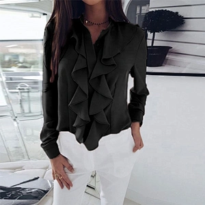 Wholesale Women Chiffon Flounce Shirt Long Sleeve Formal Clothes
