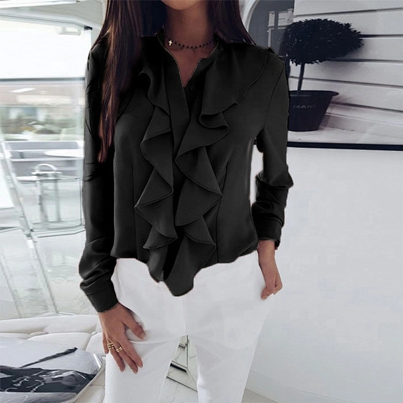 Wholesale Women Chiffon Flounce Shirt Long Sleeve Formal Clothes