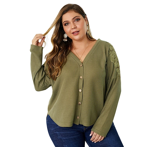 Custom Logo Women Plus Size Lightweight Knit Pullover Sweaters Long Sleeve V-neck Sweater tops