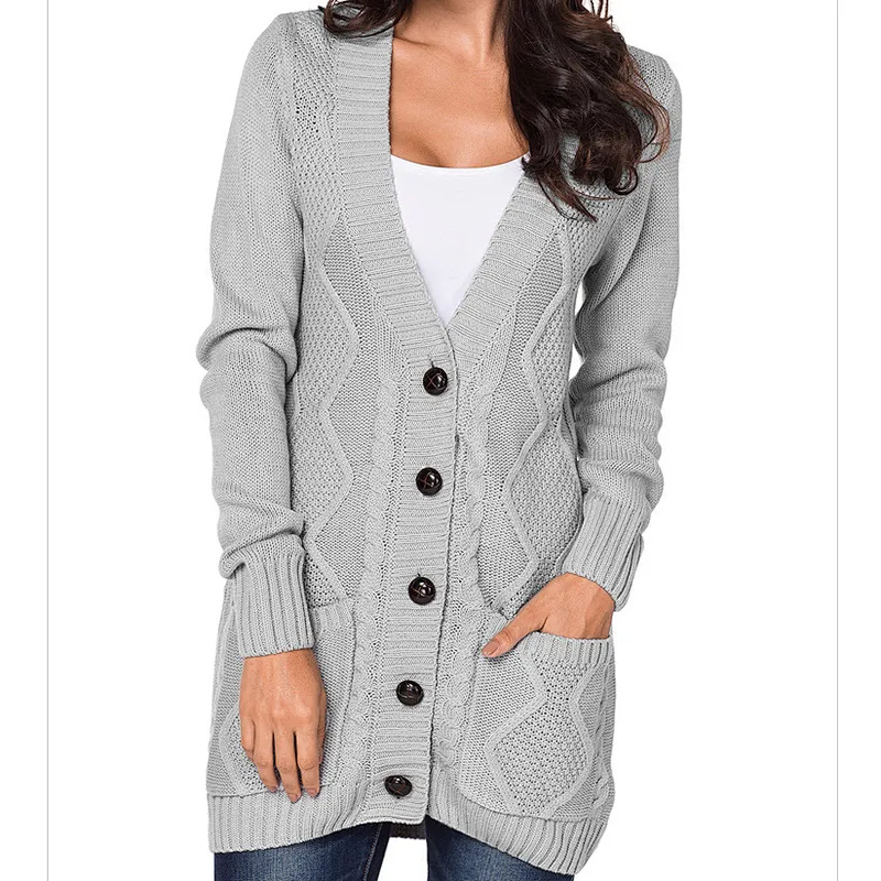 Winter Fashion Woman Knit Cardigan With Pocket