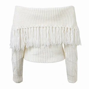 Wholesale Latest Design Womens Fall Thick Knitted Sexy Slash Tassel Sweater